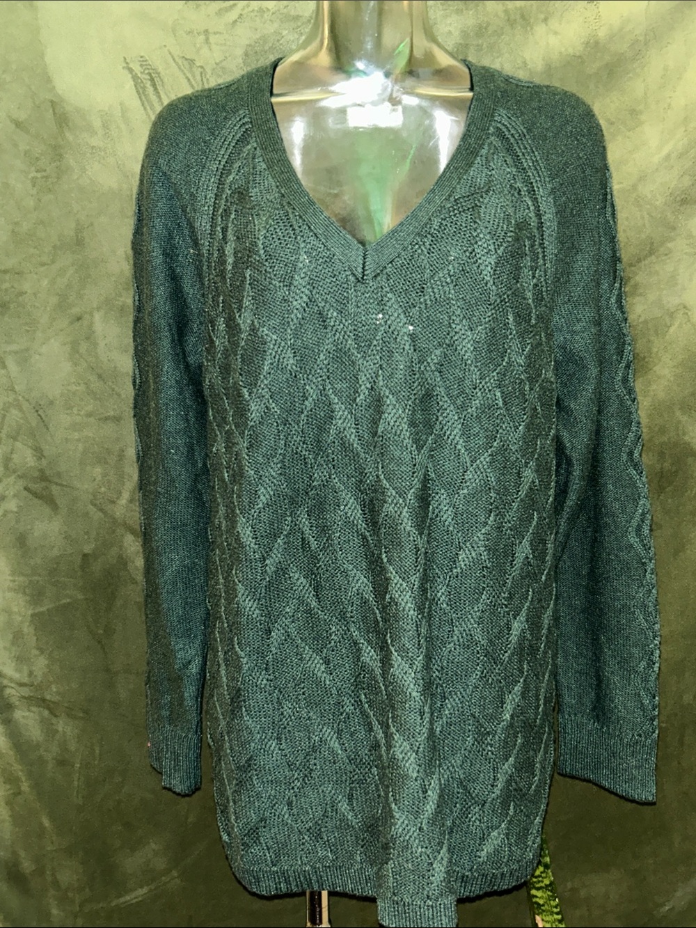 Sonoma Teal Green Cable Knit V-Neck Sweater